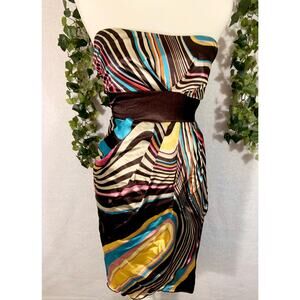 Katydid Y2K Brown Pink Blue Strapless Swirl Mini Dress Size Small NWT